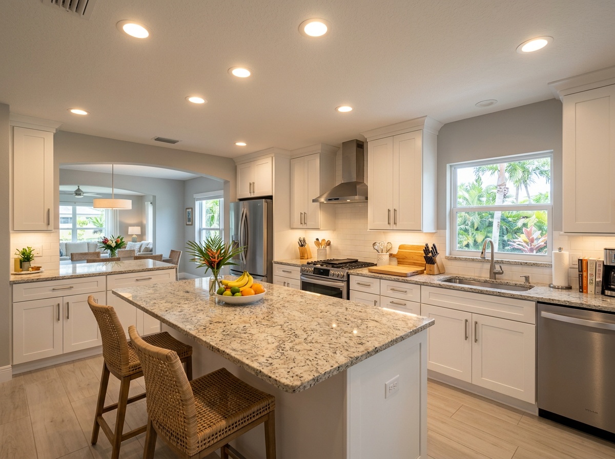 Recessed lighting installation in modern kitchen